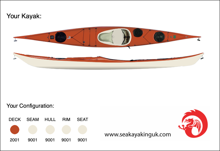 NDK - Pilgrim - Carbon Weave Stern & Red Orange Bow Deck, Cream Trim, Cream Hull (50/50 Layup)
